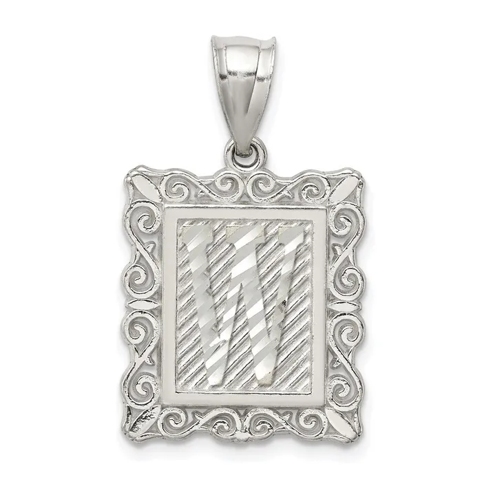 Necklaces TreasureFineJewelers Sterling Silver Square Diamondcut Letter W Initial Pendant Necklaces TreasureFineJewelers Sterling Silver Square Diamondcut Letter W Initial Pendant
