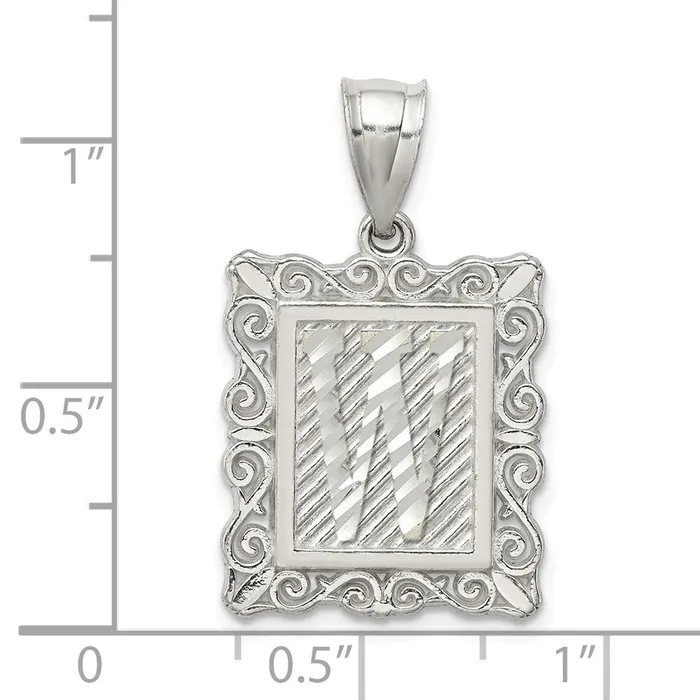Necklaces TreasureFineJewelers Sterling Silver Square Diamondcut Letter W Initial Pendant