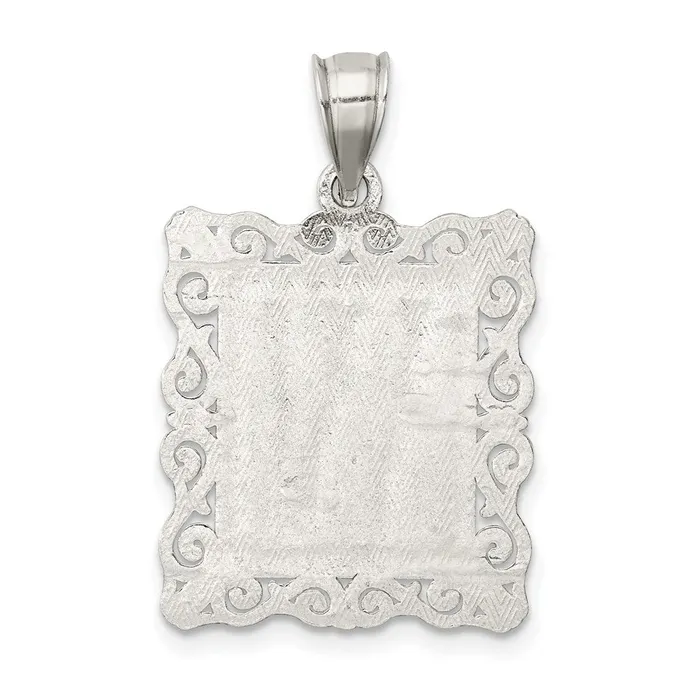 Necklaces TreasureFineJewelers Sterling Silver Square Diamondcut Letter W Initial Pendant