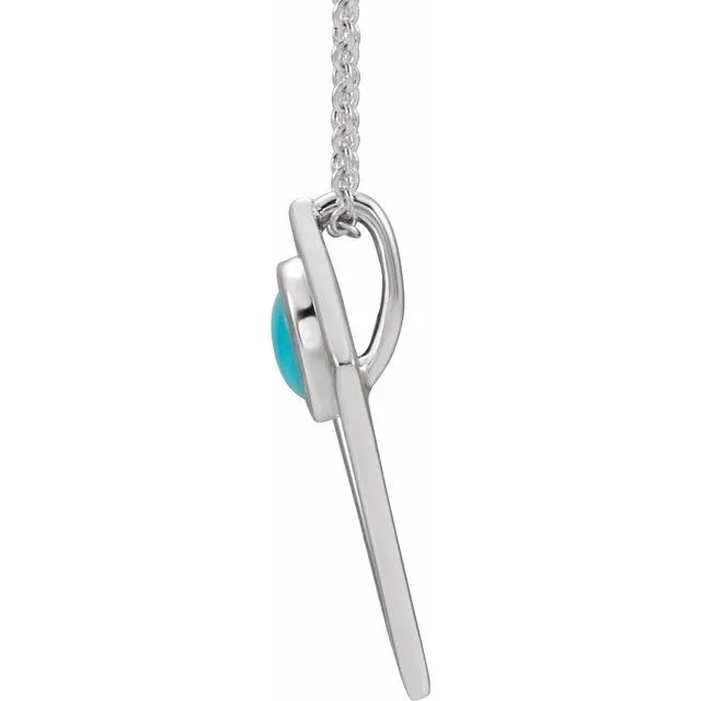 Necklaces TreasureFineJewelers Sterling Silver Turquoise Cabochon Pyramid 1618 Necklace