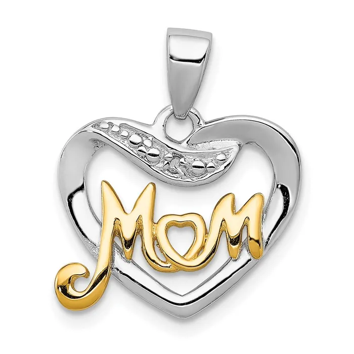 Necklaces TreasureFineJewelers Sterling Silver Vermeil Diamond Mom Pendant Necklaces TreasureFineJewelers Sterling Silver Vermeil Diamond Mom Pendant