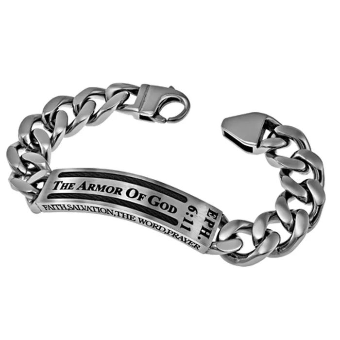 North Arrow Shop Bracelets Christian Bracelet for Men ARMOR OF GOD Stainless Steel Curb Chain