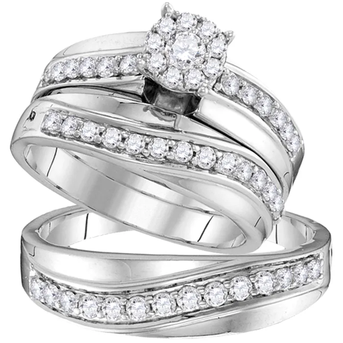 North Arrow Shop Rings 14kt white gold his hers round diamond cluster matching bridal wedding ring band set 100 cttw109764