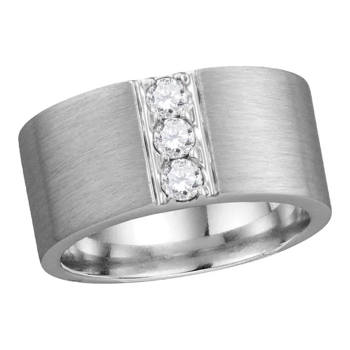 North Arrow Shop Rings 14kt white gold mens round diamond 3 stone matte wedding band 12 cttw113461 North Arrow Shop Rings 14kt white gold mens round diamond 3 stone matte wedding band 12 cttw113461