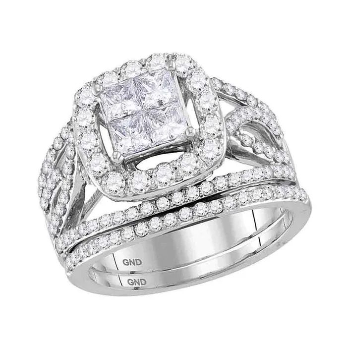 North Arrow Shop Rings 14kt white gold womens princess diamond halo bridal wedding engagement ring band set 200 cttw117350 North Arrow Shop Rings 14kt white gold womens princess diamond halo bridal wedding engagement ring band set 200 cttw117350