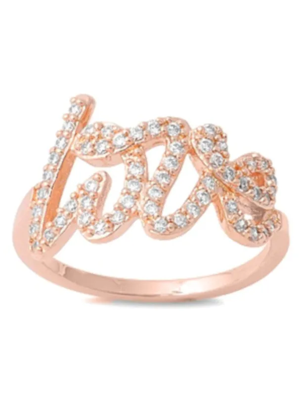 North Arrow Shop Rose Gold Fancy LOVE Glitzy CZ Stone 925 Sterling Silver Ring With FREE Gift Box Rings North Arrow Shop Rose Gold Fancy LOVE Glitzy CZ Stone 925 Sterling Silver Ring With FREE Gift Box Rings