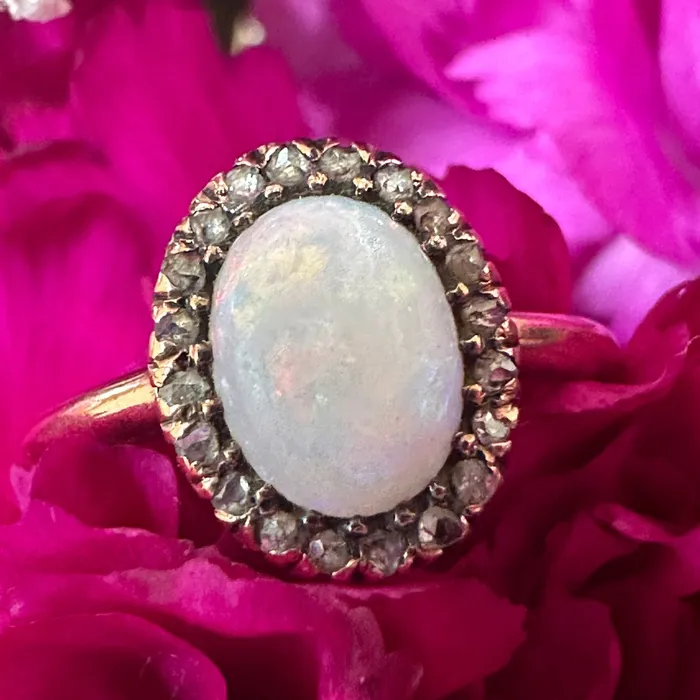ONeills Estate Jewelry Rings 14 Karat Yellow Gold Opal Diamond Ring 20002602