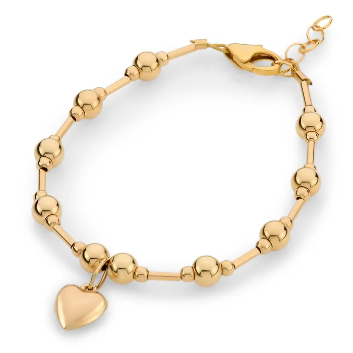 Perfect Piercing Gold filled beaded bracelet with heart charm Bracelets