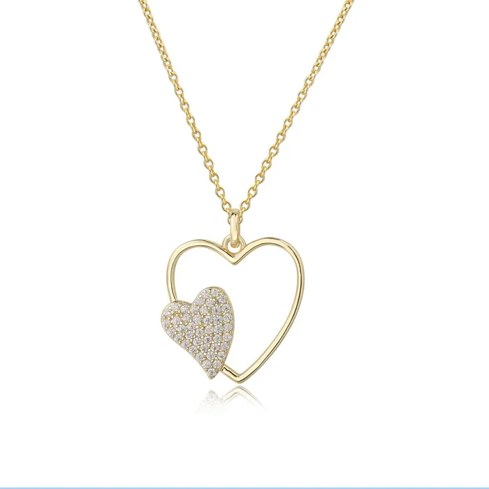 Perfect Piercing Necklaces Sterling open heart with heart pave pendant