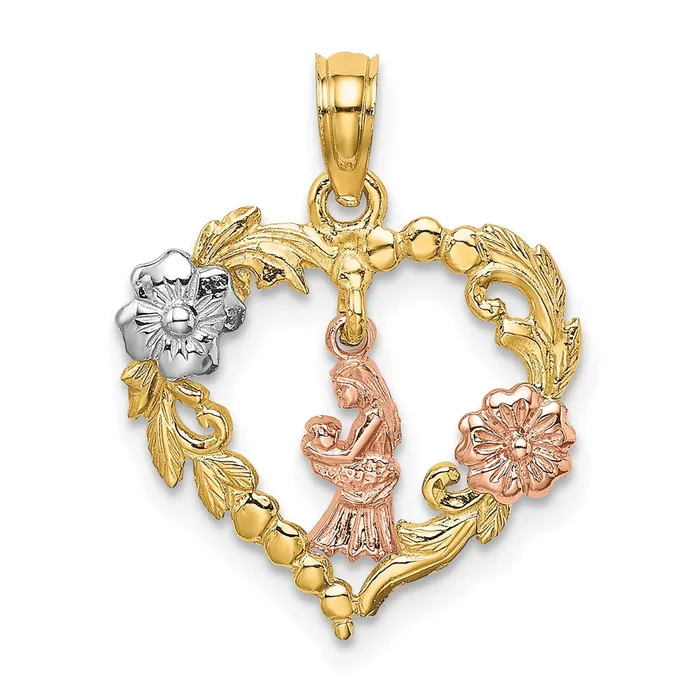 Rings 14k Twotone White Rhodium Motherly Love w Flowers In Heart Charm TreasureFineJewelers Rings 14k Twotone White Rhodium Motherly Love w Flowers In Heart Charm TreasureFineJewelers