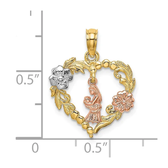 Rings 14k Twotone White Rhodium Motherly Love w Flowers In Heart Charm TreasureFineJewelers