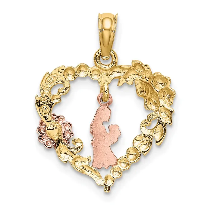 Rings 14k Twotone White Rhodium Motherly Love w Flowers In Heart Charm TreasureFineJewelers