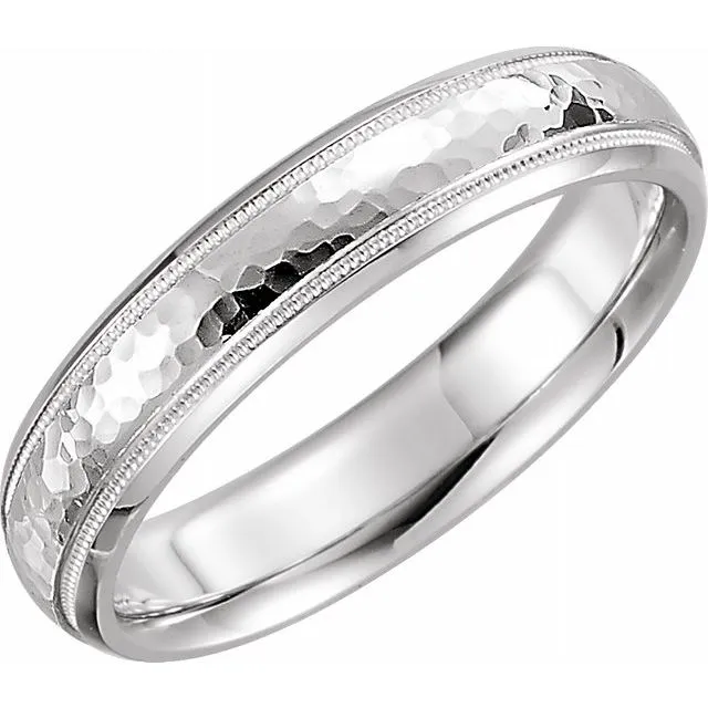 Rings 14K White Gold 5 mm Half Round ComfortFit Milgrain Band With Hammer Finish TreasureFineJewelers Rings 14K White Gold 5 mm Half Round ComfortFit Milgrain Band With Hammer Finish TreasureFineJewelers