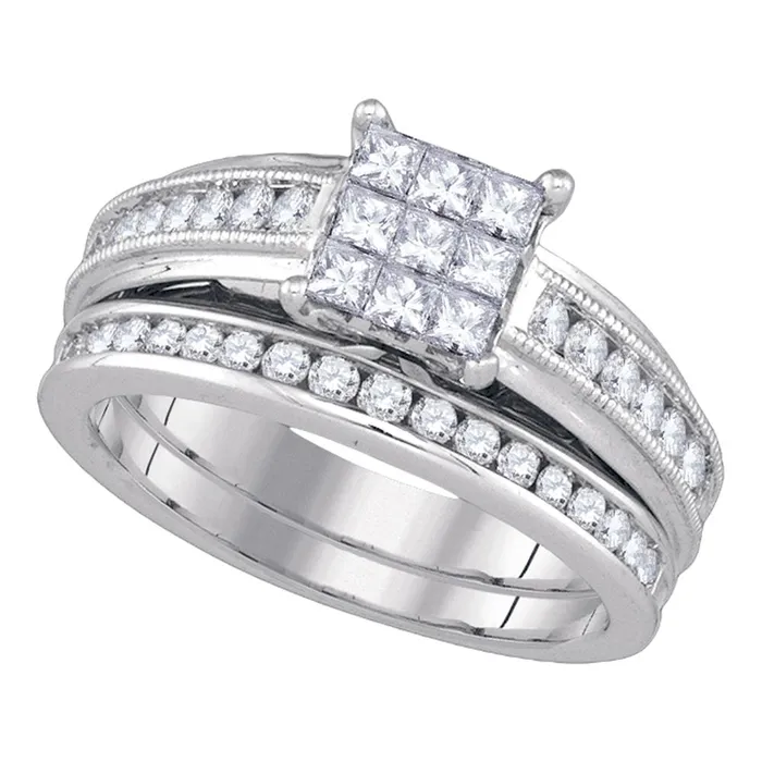 Rings 14kt white gold womens princess diamond cluster bridal wedding engagement ring band set 100 cttw81029 North Arrow Shop