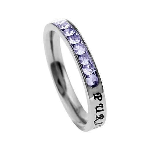 Rings North Arrow Shop Christian Purity Ring June Birthstone Lavender CZ with Bible Verse Stainless Steel Rings North Arrow Shop Christian Purity Ring June Birthstone Lavender CZ with Bible Verse Stainless Steel
