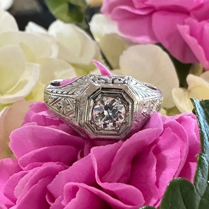 Rings ONeills Estate Jewelry 18 Karat White Gold Old European Cut Diamond Ring 41500165