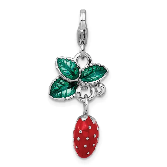 Rings Sterling Silver Amore La Vita Rhodiumpl 3D Enameled Strawberry Charm TreasureFineJewelers