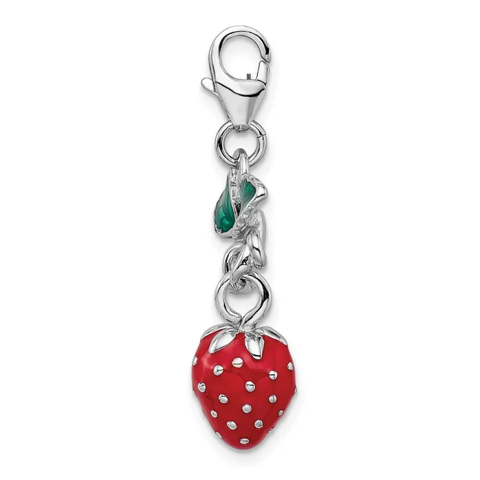 Rings Sterling Silver Amore La Vita Rhodiumpl 3D Enameled Strawberry Charm TreasureFineJewelers