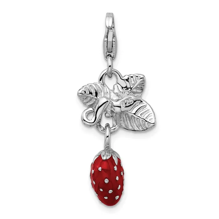 Rings Sterling Silver Amore La Vita Rhodiumpl 3D Enameled Strawberry Charm TreasureFineJewelers