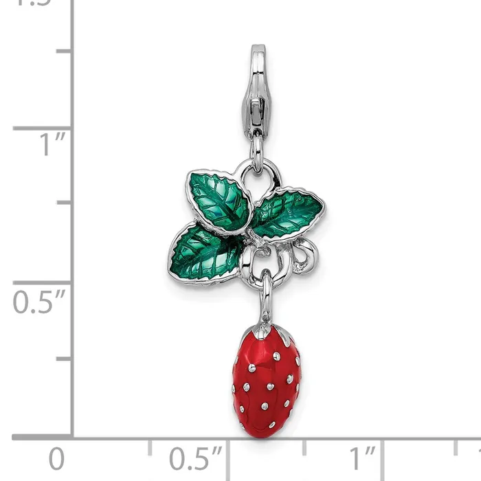 Rings Sterling Silver Amore La Vita Rhodiumpl 3D Enameled Strawberry Charm TreasureFineJewelers