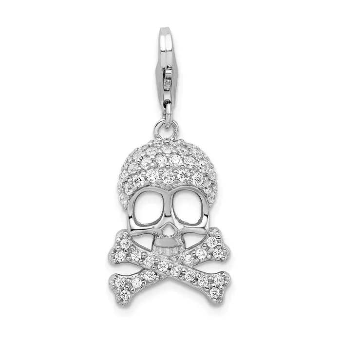 Rings Sterling Silver Amore La Vita Rhodiumpl CZ Skull and Cross Bones Charm TreasureFineJewelers