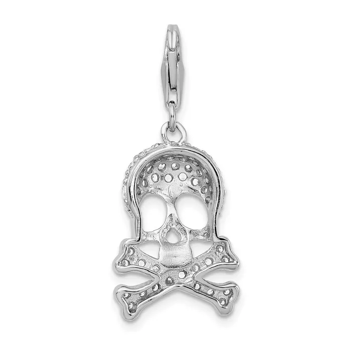 Rings Sterling Silver Amore La Vita Rhodiumpl CZ Skull and Cross Bones Charm TreasureFineJewelers