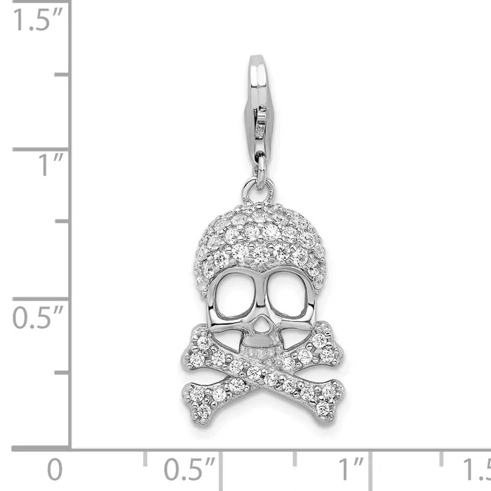 Rings Sterling Silver Amore La Vita Rhodiumpl CZ Skull and Cross Bones Charm TreasureFineJewelers