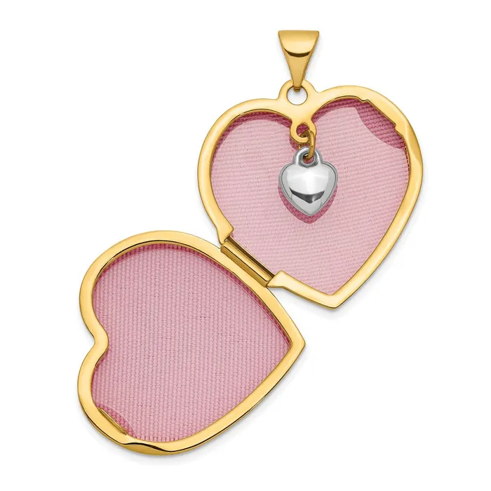 Rings TreasureFineJewelers 14k Twotone Dia Always in my Heart w Heart Charm Inside 21mm Heart Locket