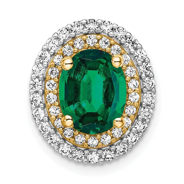 Rings TreasureFineJewelers 14k TwoTone Lab Grown Diamond Created Emerald Pendant