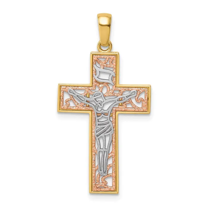 Rings TreasureFineJewelers 14K TwoTone wWhite Rhodium Crucifix Pendant