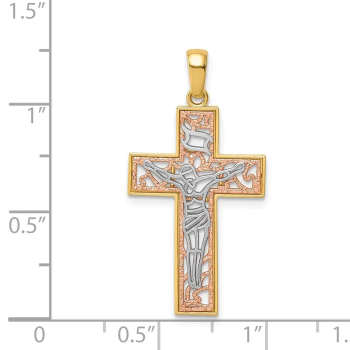 Rings TreasureFineJewelers 14K TwoTone wWhite Rhodium Crucifix Pendant