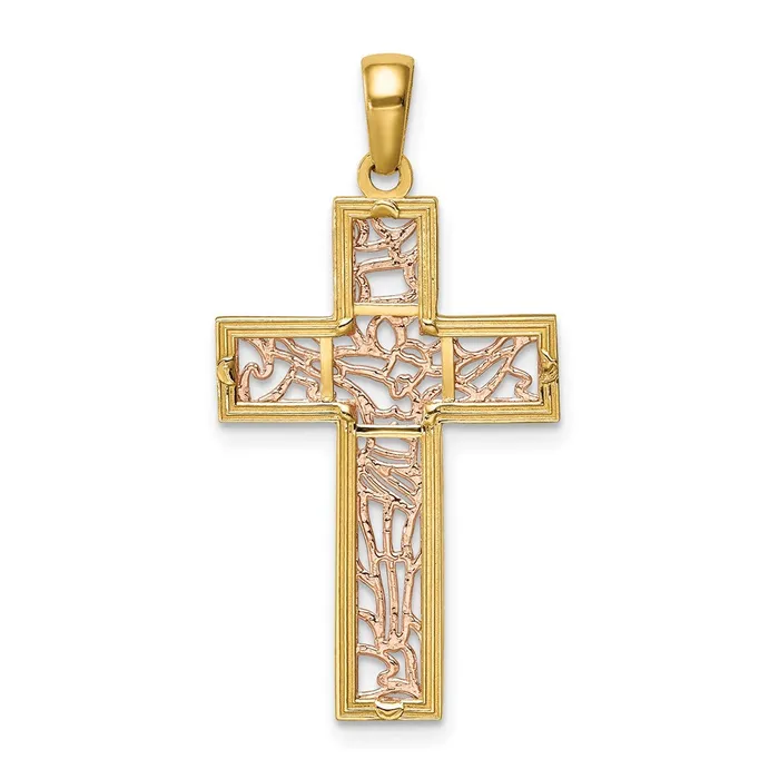 Rings TreasureFineJewelers 14K TwoTone wWhite Rhodium Crucifix Pendant