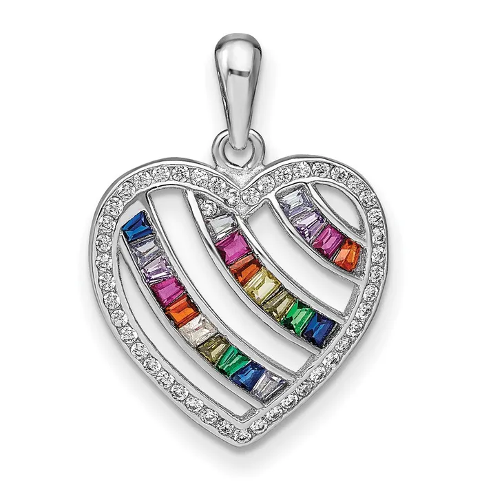 Rings TreasureFineJewelers Prizma Sterling Silver Rhodiumplated White and Colorful Three Row CZ Open Heart Pendant Rings TreasureFineJewelers Prizma Sterling Silver Rhodiumplated White and Colorful Three Row CZ Open Heart Pendant