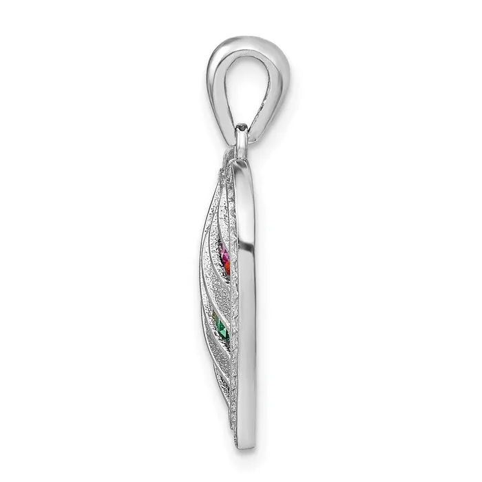 Rings TreasureFineJewelers Prizma Sterling Silver Rhodiumplated White and Colorful Three Row CZ Open Heart Pendant