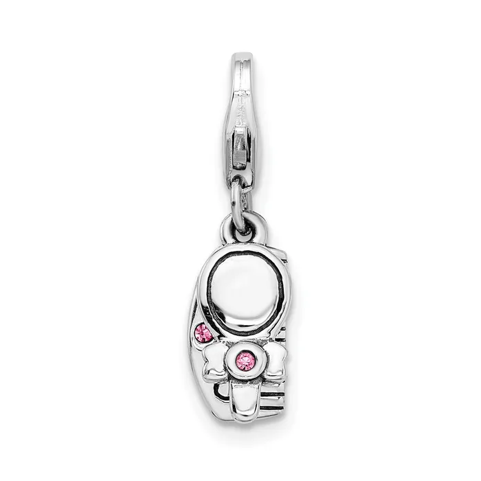 Rings TreasureFineJewelers Sterling Silver Amore La Vita Rhodpl Pink Swarovski Comb Mirror Charm