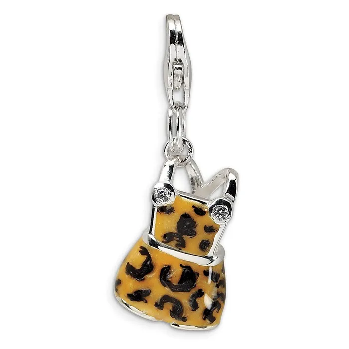 Rings TreasureFineJewelers Sterling Silver CZ BlackYellow Enameled Overall wLobster Clasp Charm
