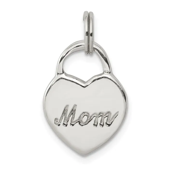 Rings TreasureFineJewelers Sterling Silver Polished MOM Heart Charm