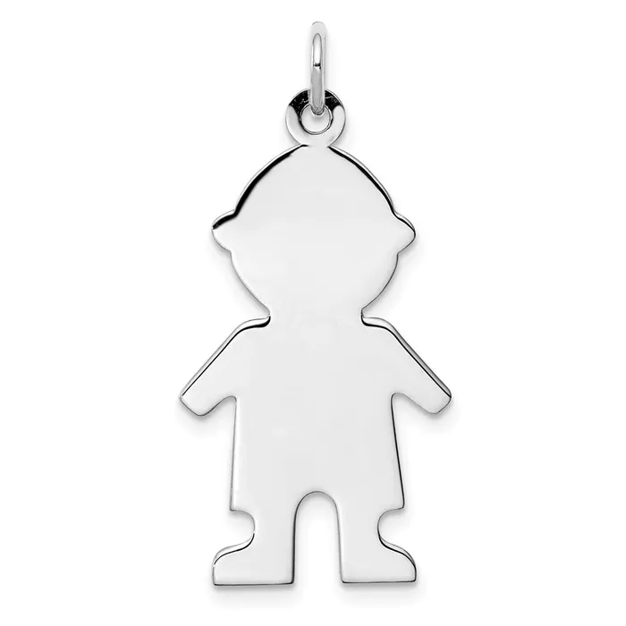 Rings TreasureFineJewelers Sterling Silver Rhodplated Eng Boy Polished FrontSatin Back Disc Charm