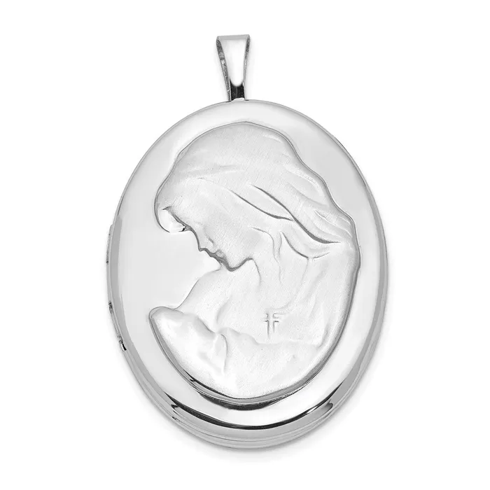 Rings TreasureFineJewelers Sterling Silver Rhodiumplated 26mm Mother and Baby Oval Locket