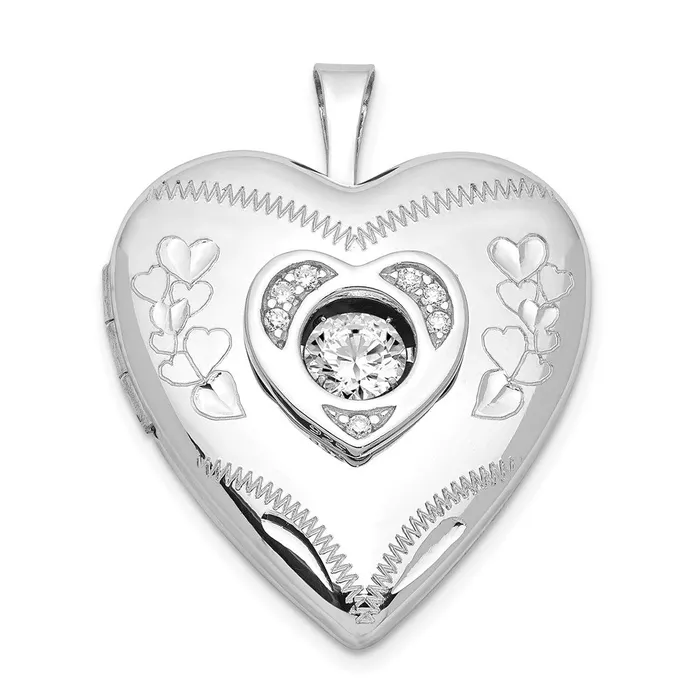 Rings TreasureFineJewelers Sterling Silver Rhodiumplated Diamond Vibrant CZ Heart Locket
