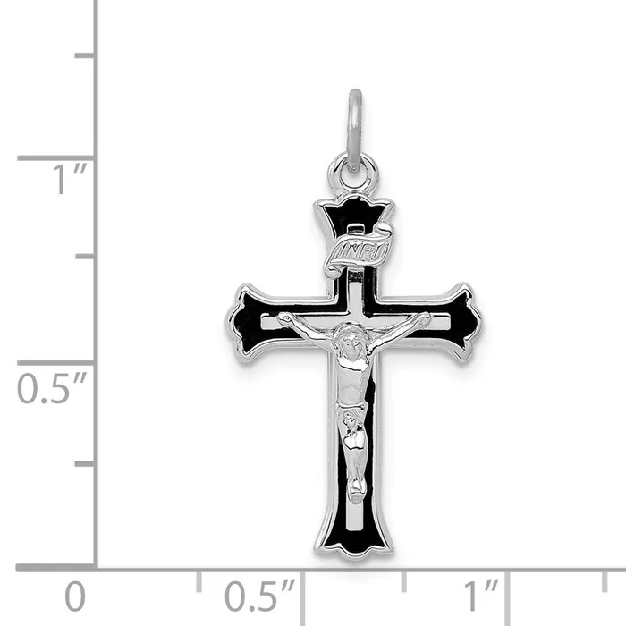 Rings TreasureFineJewelers Sterling Silver Rhodiumplated Enameled INRI Crucifix Charm