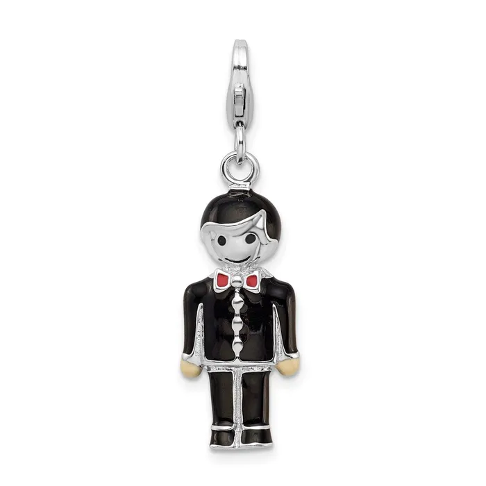 Rings TreasureFineJewelers Sterling Silver Rhodiumplated w Lobster Clasp Black Enamel Groom Charm