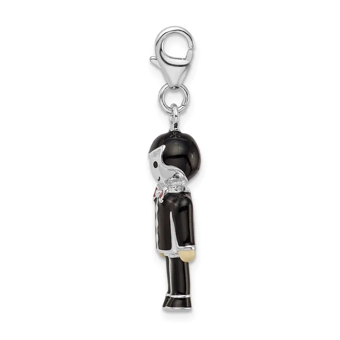 Rings TreasureFineJewelers Sterling Silver Rhodiumplated w Lobster Clasp Black Enamel Groom Charm