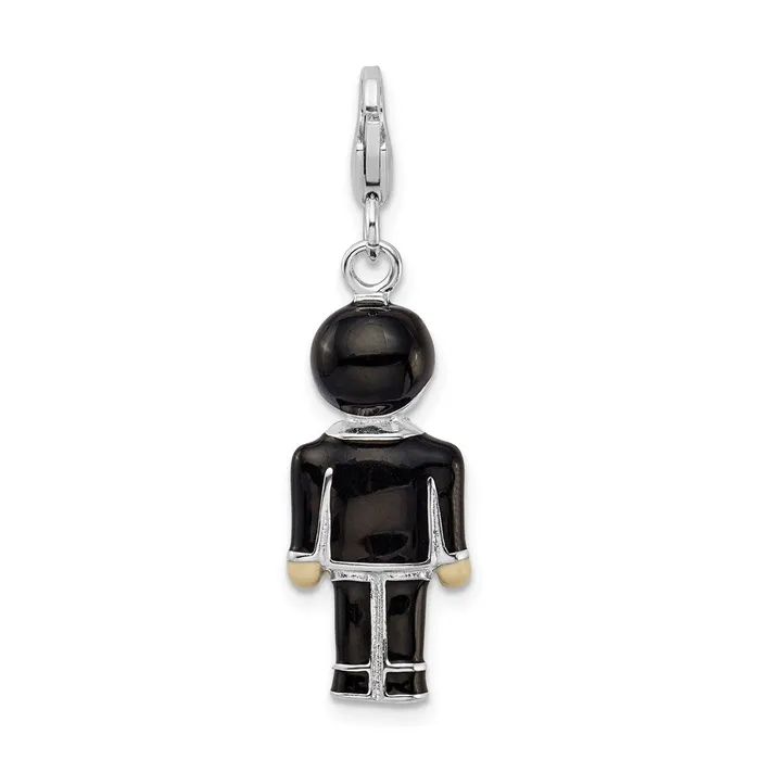 Rings TreasureFineJewelers Sterling Silver Rhodiumplated w Lobster Clasp Black Enamel Groom Charm