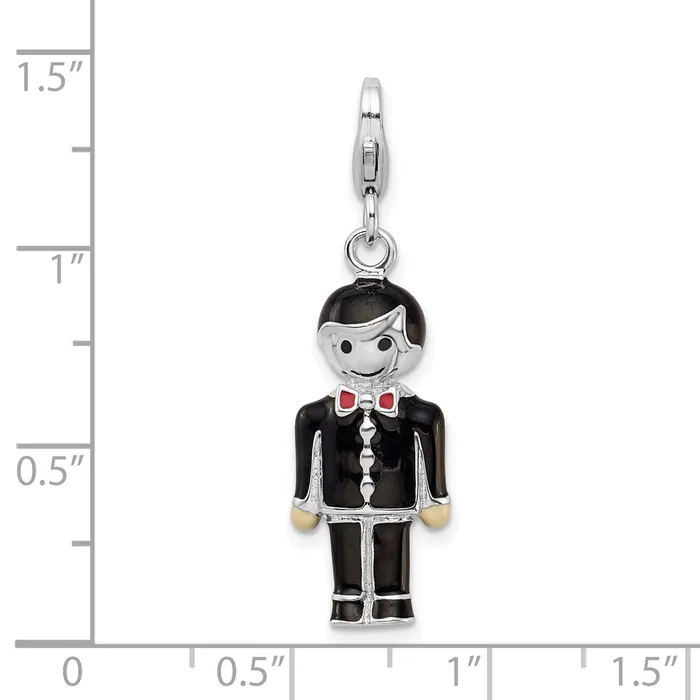 Rings TreasureFineJewelers Sterling Silver Rhodiumplated w Lobster Clasp Black Enamel Groom Charm