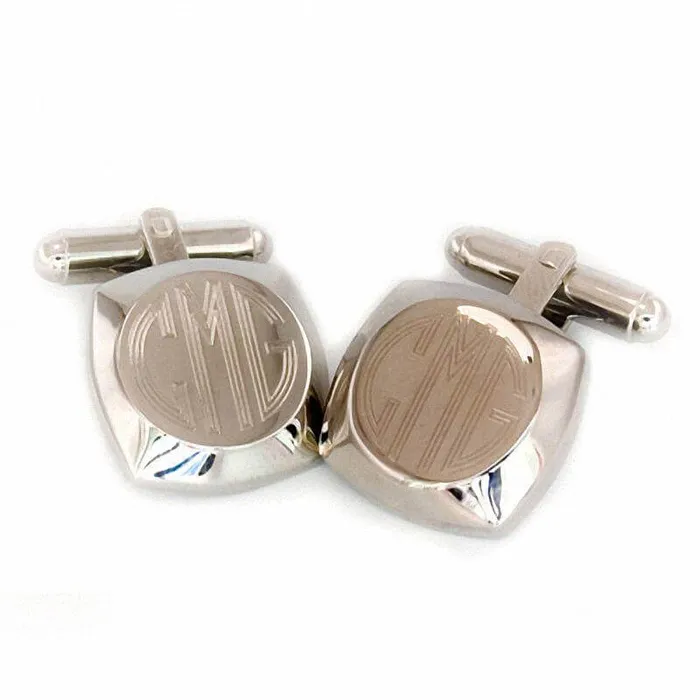 Rings Trendolla Jewelry Mens Cushion SilverTone Cuff Links 3 Initials of Trendolla
