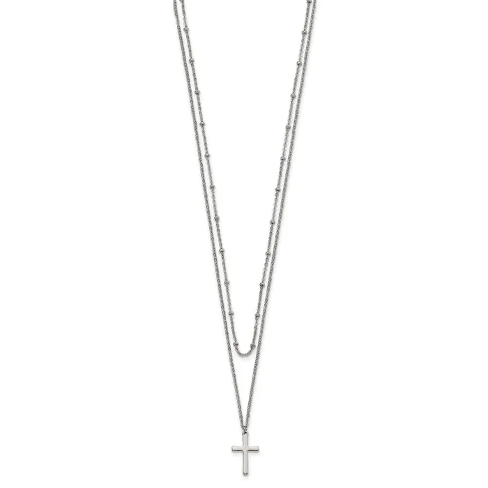 Stainless Steel Polished 2Strand Cross with 1in ext 1825in Necklace TreasureFineJewelers Necklaces