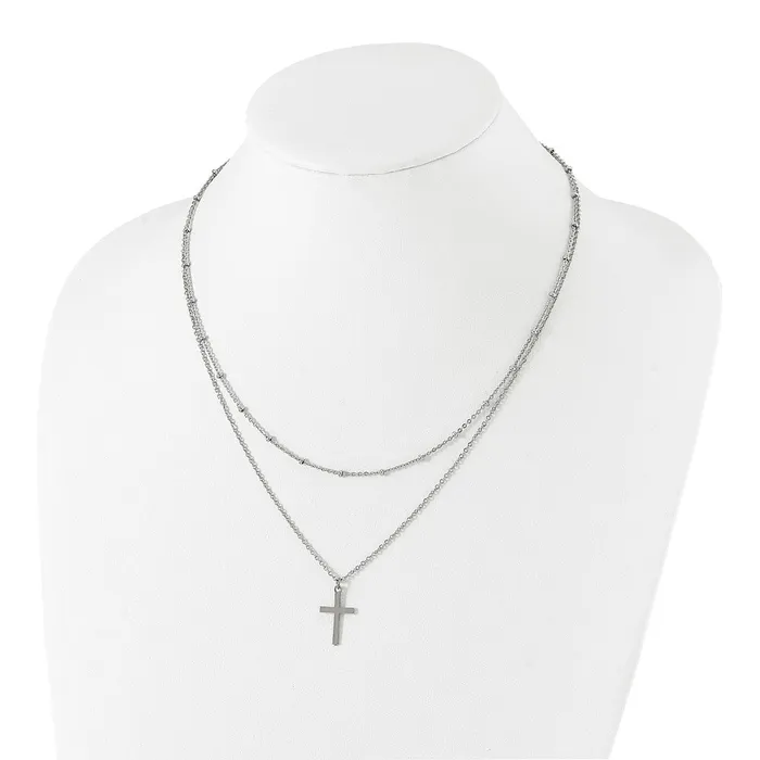 Stainless Steel Polished 2Strand Cross with 1in ext 1825in Necklace TreasureFineJewelers Necklaces
