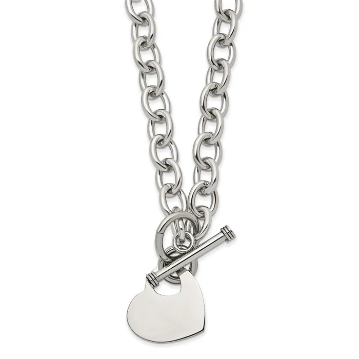 Stainless Steel Polished Heart Toggle 18in Necklace TreasureFineJewelers Necklaces