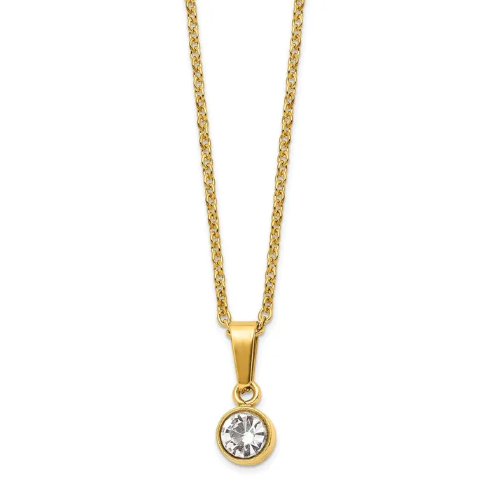 Stainless Steel Polished wCrystal 16in w2in ext Necklace TreasureFineJewelers Necklaces